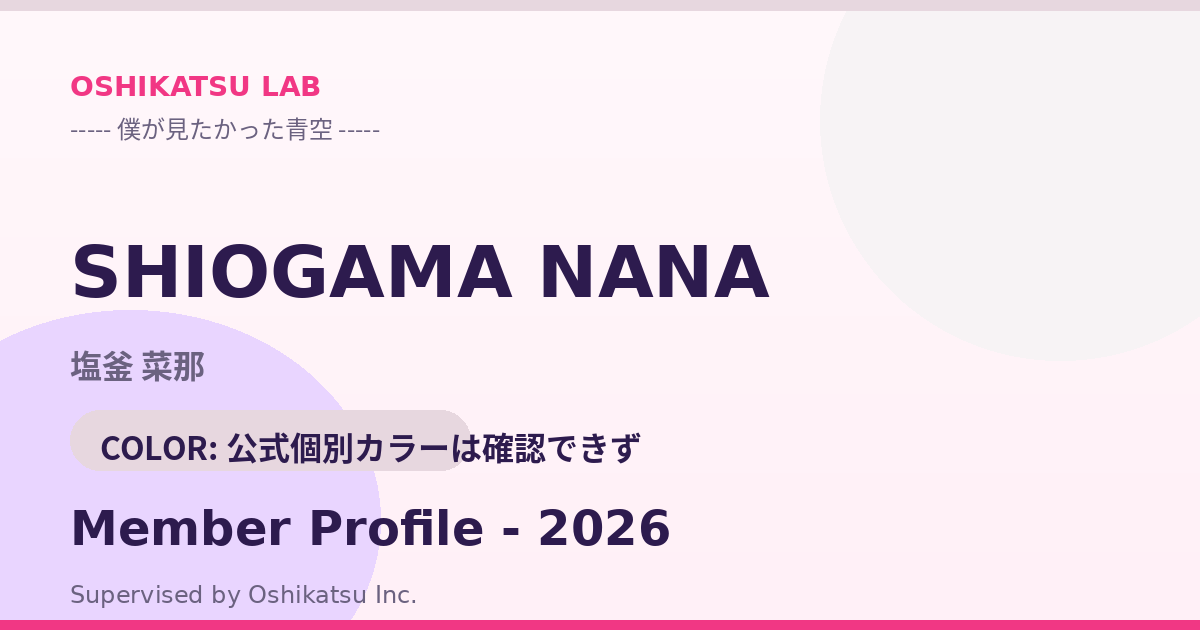 塩釜 菜那｜僕が見たかった青空 プロフィール