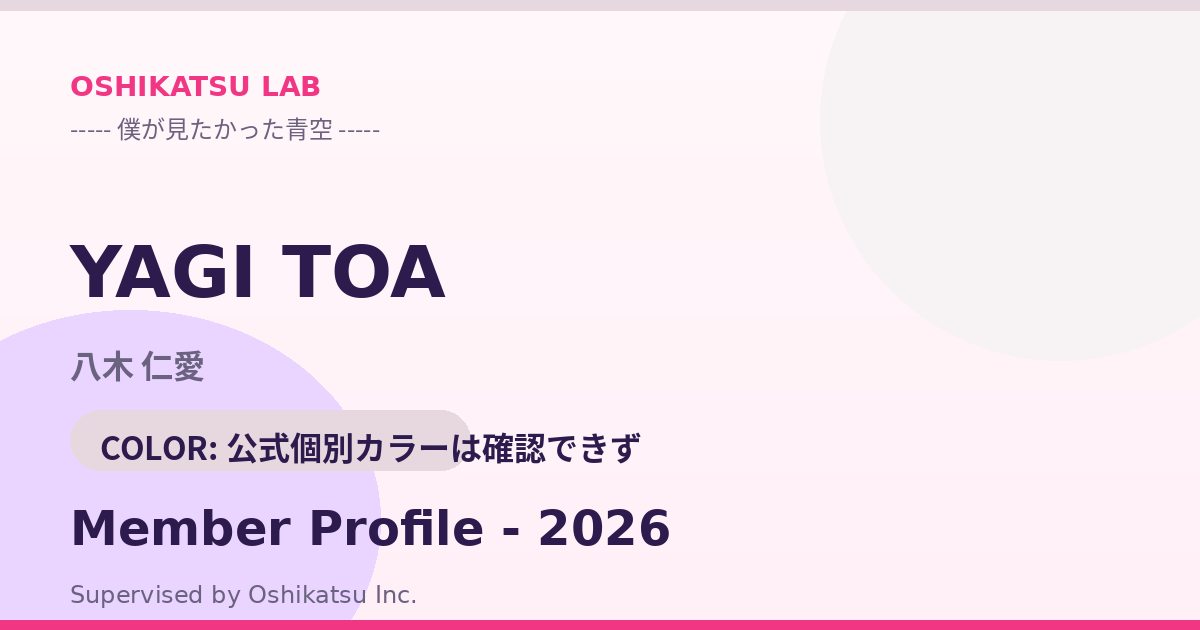 八木 仁愛｜僕が見たかった青空 プロフィール